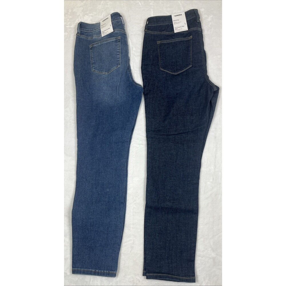 Lot of 2 Sonoma Skinny Jeans Pull On True to You 5-Pocket Blue Size Large NEW